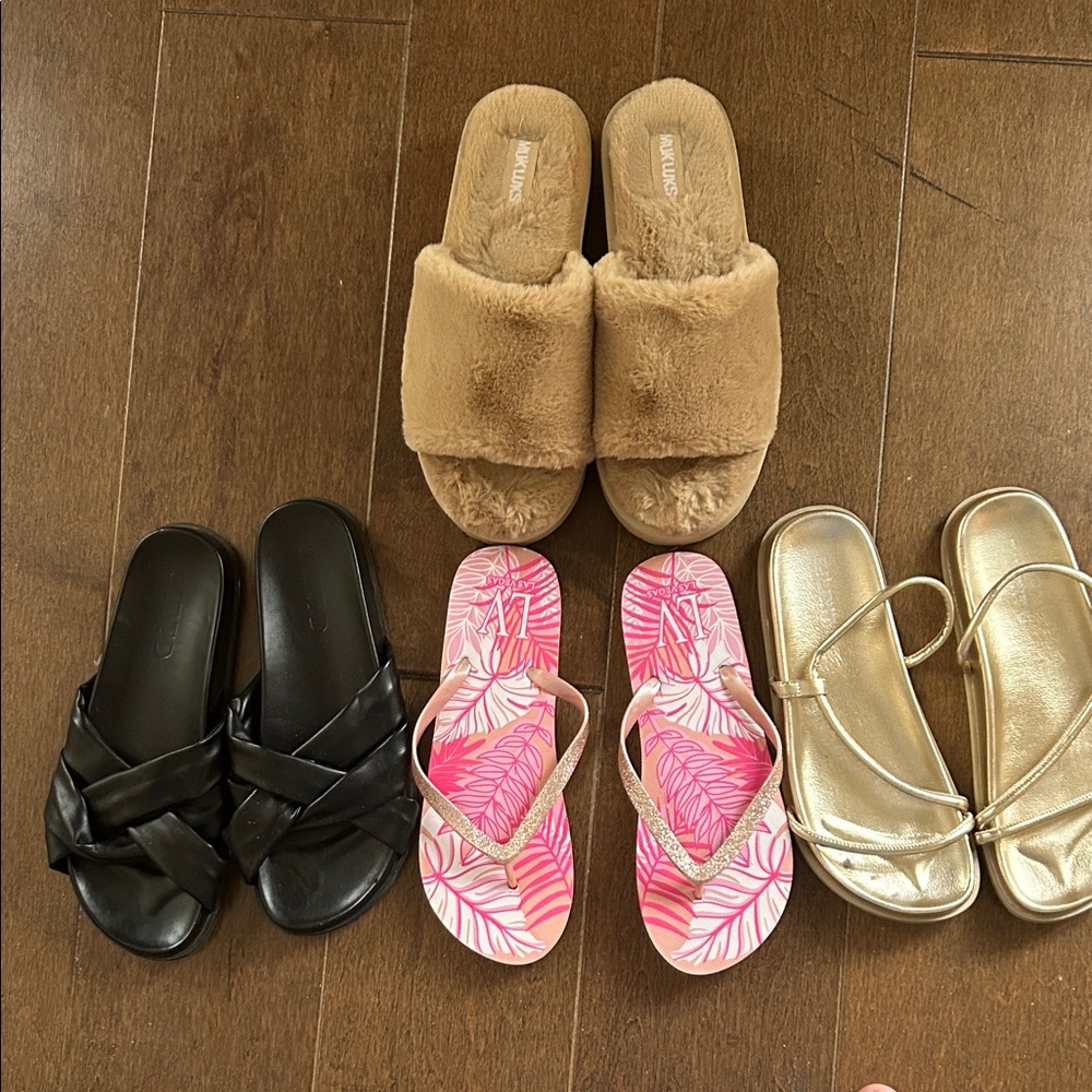 Stylish Sandal Collection - Black, Pink, Gold, Tan 4 pair for $20.00